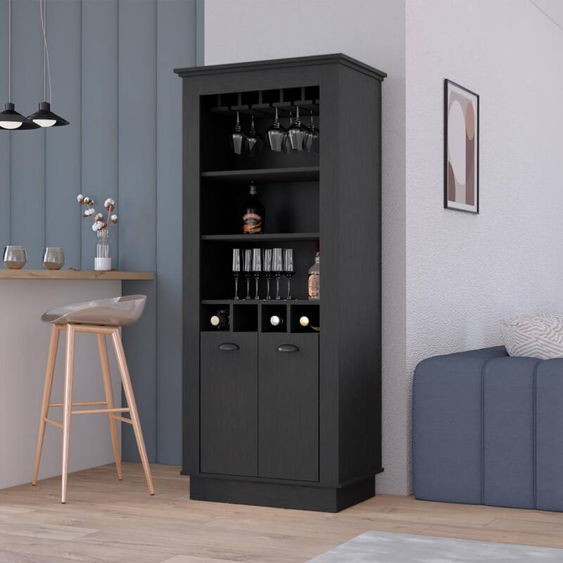 Fraktal Corner, Wine Rack, Two Shelves, Double Door - Black