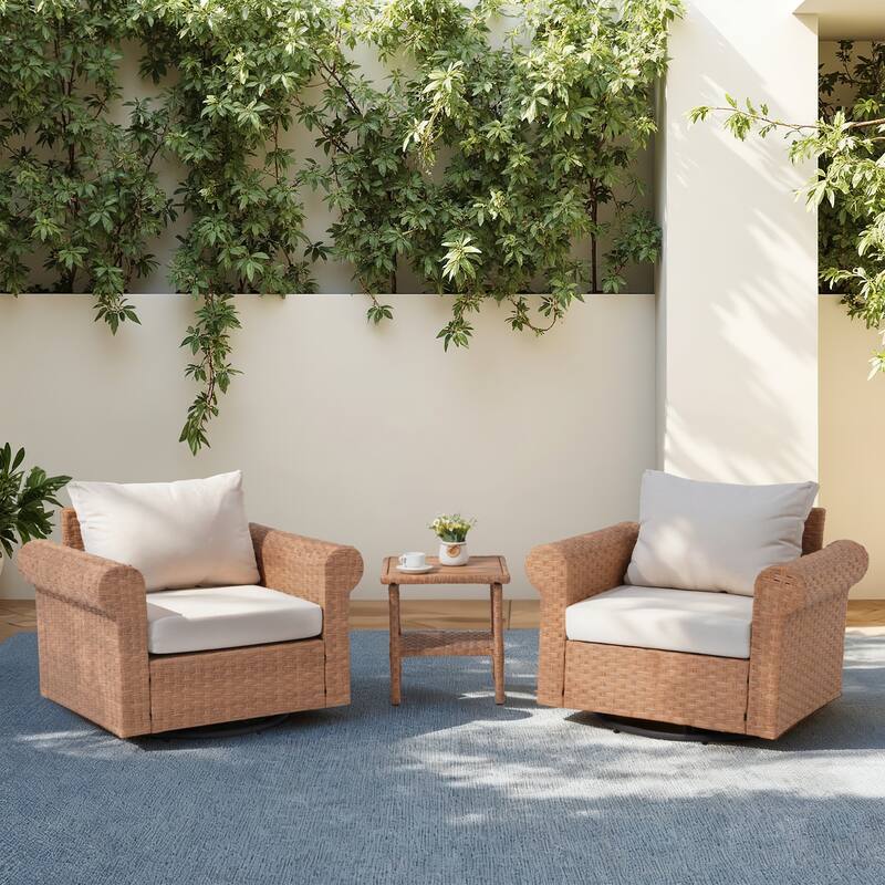 Outdoor 3-Pieces Swivel PE Rattan Patio Conversation Set