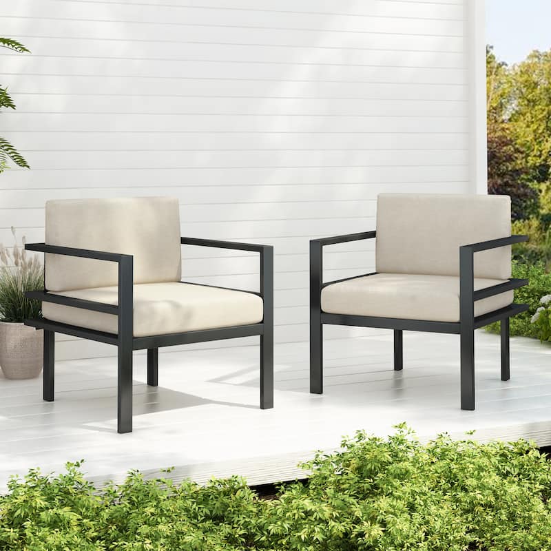 Christopher Knight Home - PureNest 27.7'' Outdoor Lounge Chair with Aluminum Frame, Weather-Resistant Cushions, Sleek Design - 2-Piece - BLACK