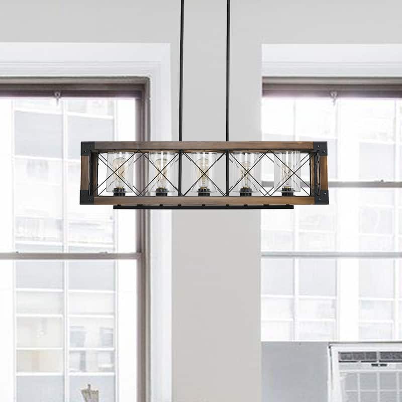 Farmhouse Rectangle Wood Metal Vintage Pendant Light