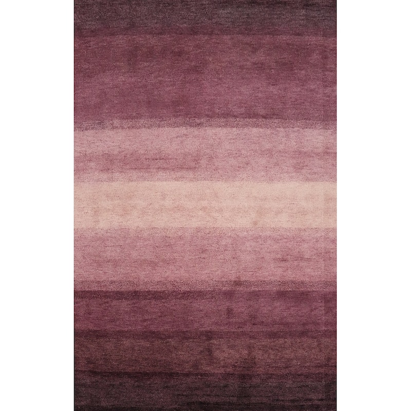 Hand Knotted Oriental 100% Wool Carpet Modern Stripe Purples Gabbeh Area Rug - 7' 9'' X 5' 7''