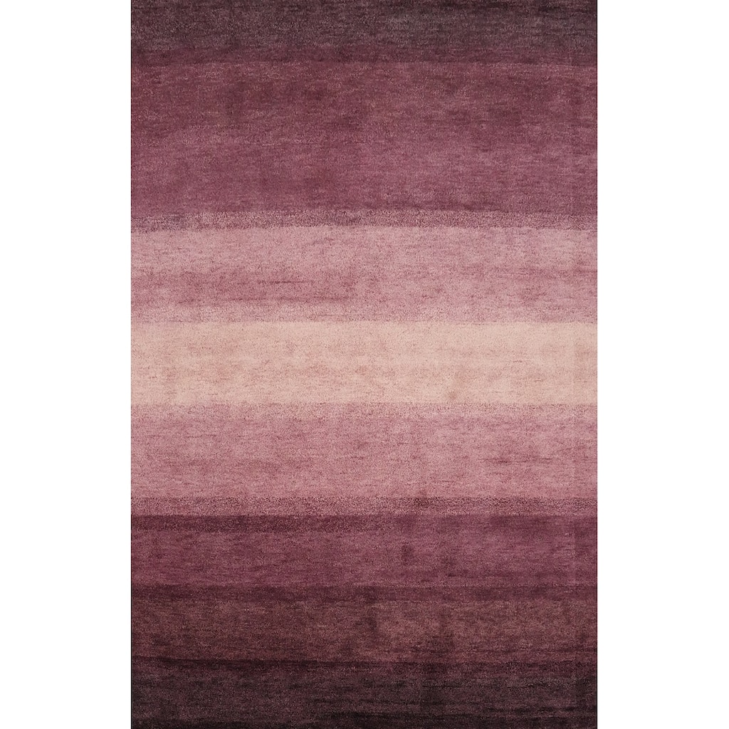 Hand Knotted Oriental 100% Wool Carpet Modern Stripe Purples Gabbeh Area Rug - 7' 9'' X 5' 7''