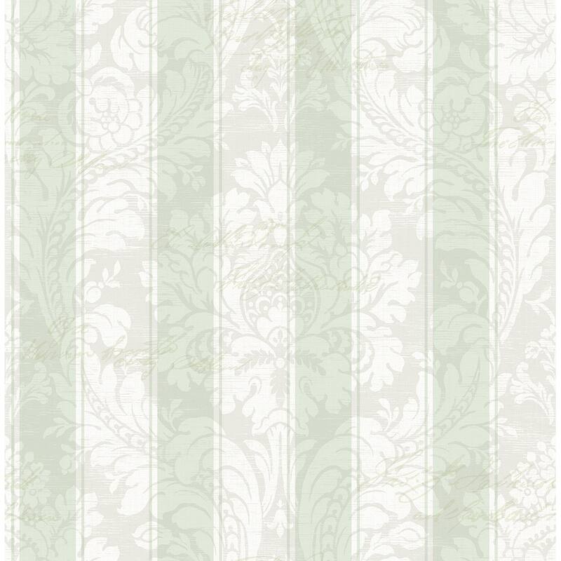 Seabrook Designs Koharu Damask Stripe Unpasted Wallpaper - 20.5 in. W x 33 ft. L - Mint & Greige