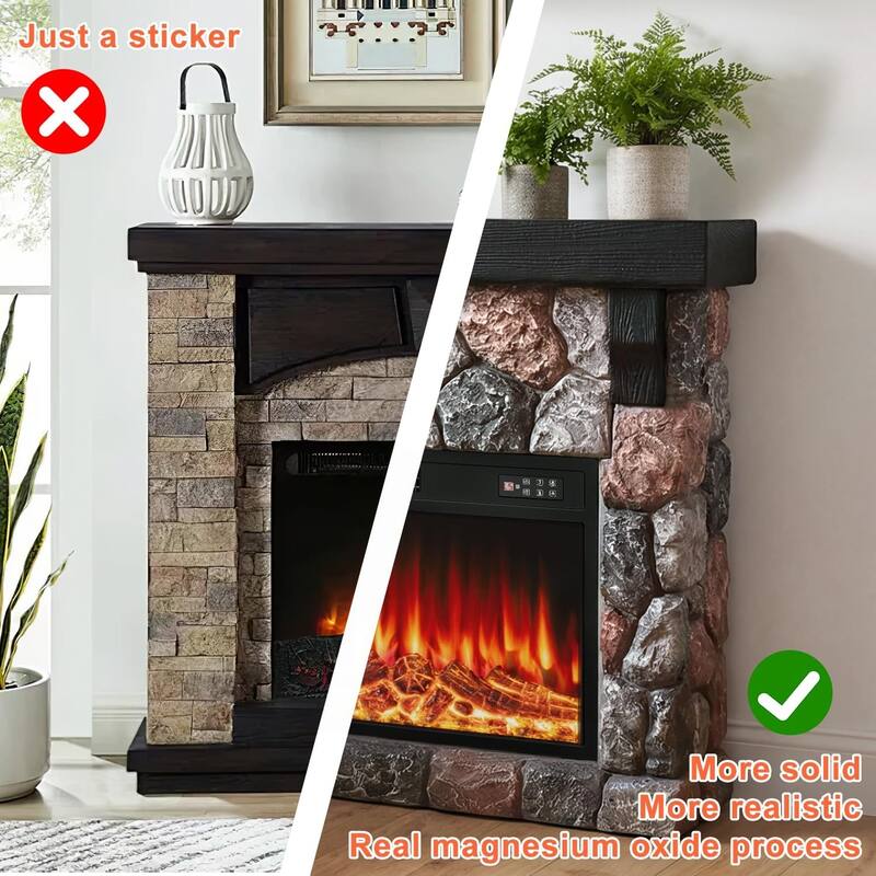 BOSSIN 36" /40" Electric Fireplace with Mantel, 23 inch Electric Fireplace Insert, TV Stand Freestanding Heater Flame Faux Stone