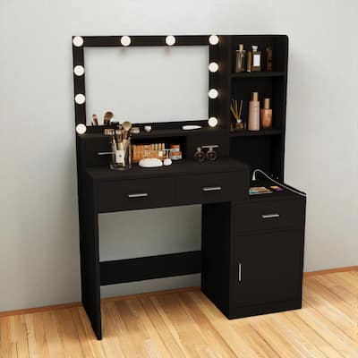 43" Makeup Vanity Desk with Smart LED Mirror, 5 Drawers, Storage Cabinet & Shelves, Dressing Table for Bedroom