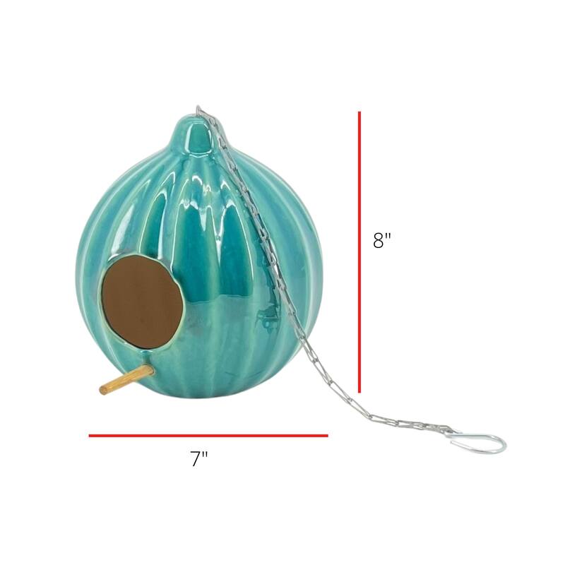 Ceramic 8-Inch Round Ruffled Birdhouse