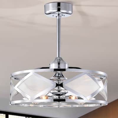 Chrome 23 Inch 6 Light, 3 Blade Ceiling Fandelier with Remote