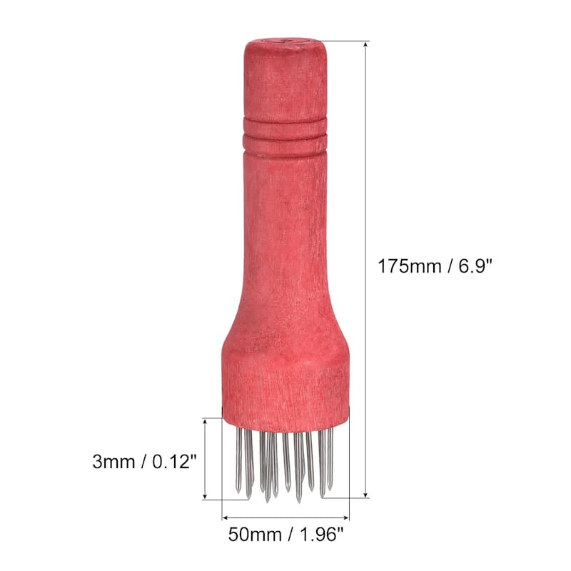 Stainless Steel Meat Tenderizer, Meat Mallet Needle with Wooden Handle - Red