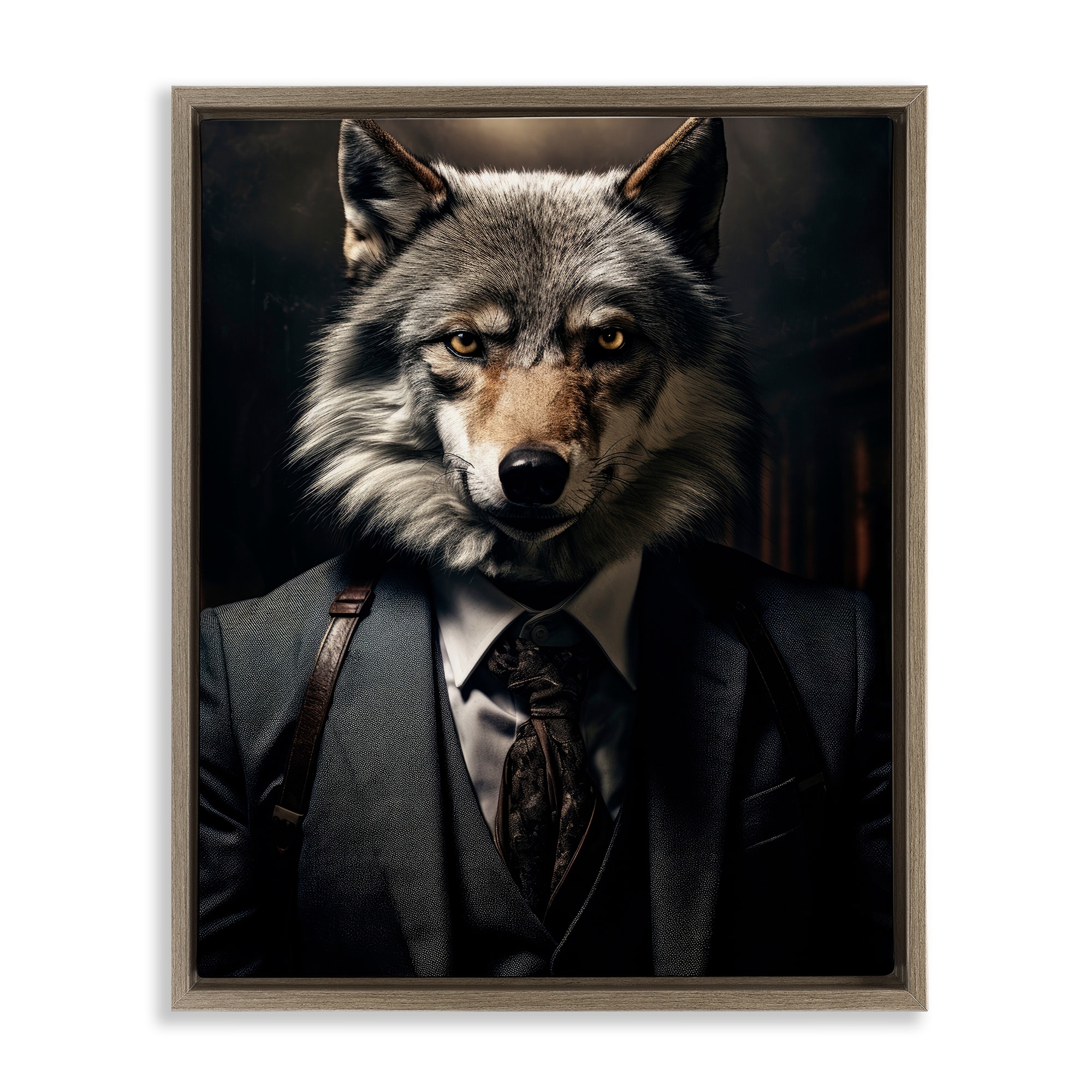 Stupell Trendy Wall Street Wolf Framed Floater Canvas Wall Art Design By Ray Powers