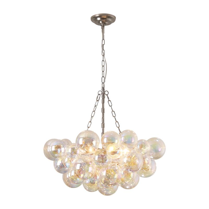 Starsky 6-Light lridescent Bubble Glass Globe chandelier, Hand-Blown Colorful cluster Light, Adjustable Height, Gold or Nickel