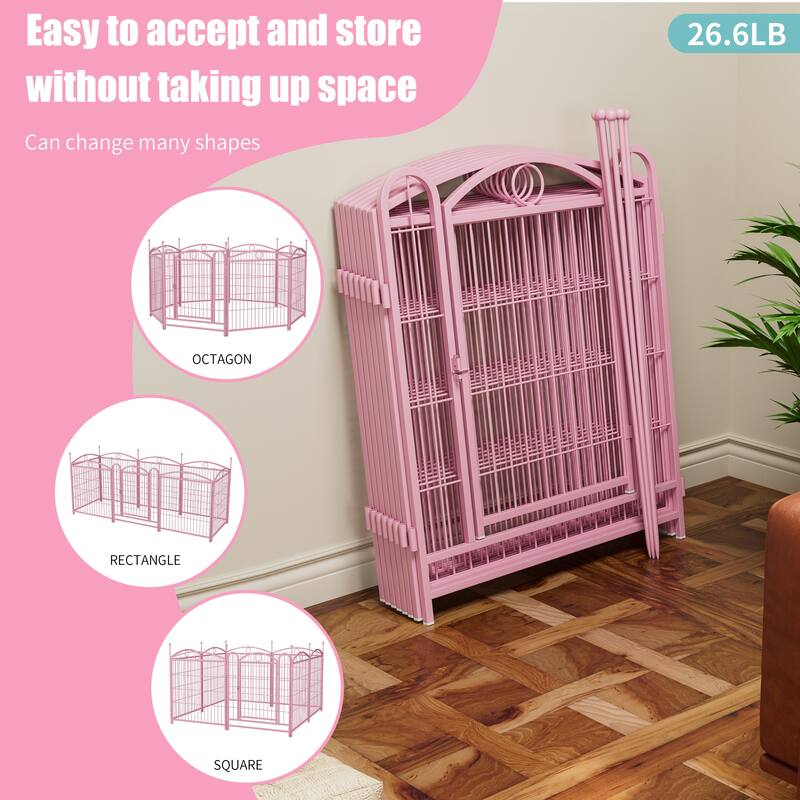 Dog Playpen 32 inch 8 Panels Metal Dog Pen Pet Dog Fence with Doors, Heavy Duty Dog Fence Puppy Pen Foldable Pet Exercise Pen