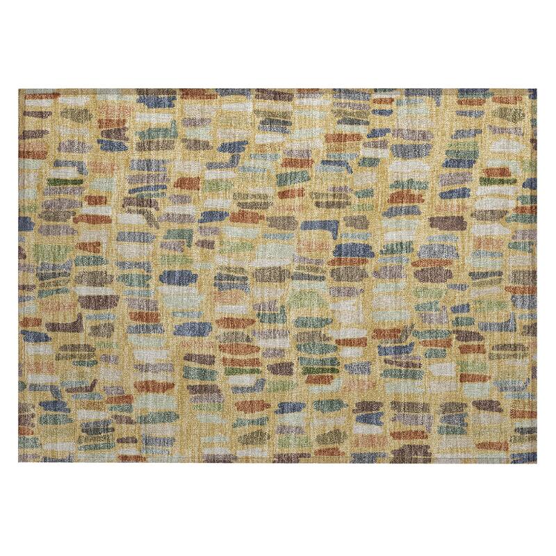 Machine Washable Indoor/ Outdoor Modern Mosaic Chantille Rug