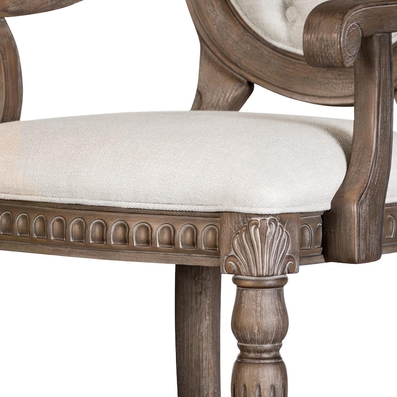 Tufted Arm Chairs Set Formal Oak Finish