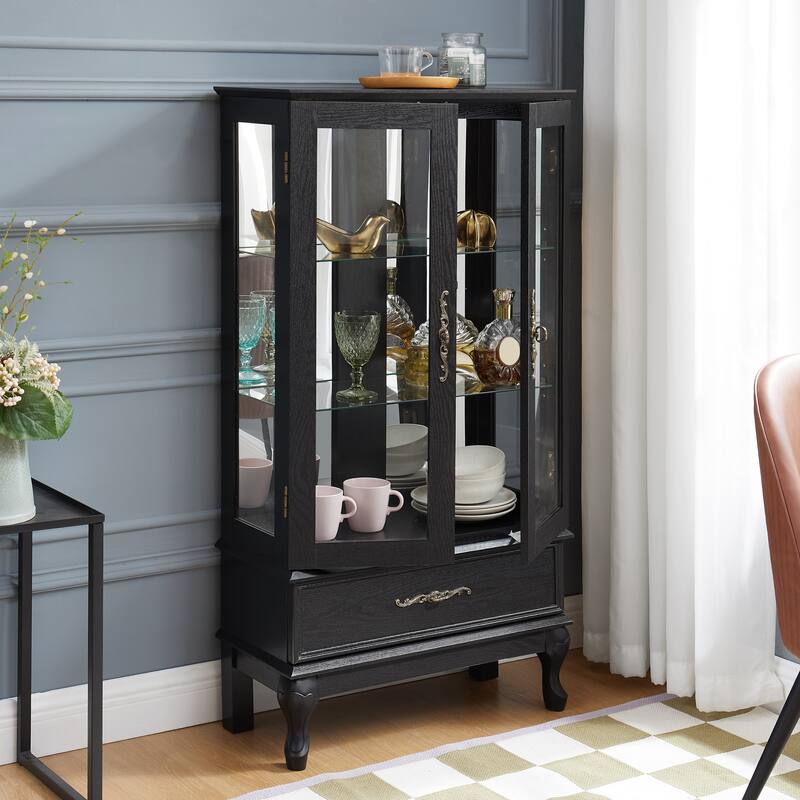 Lighted Curio Cabinet with Glass Doors and Adjustable Shelves 2 Door Wine Cabinet Display Curio Cabinet with LED Lights