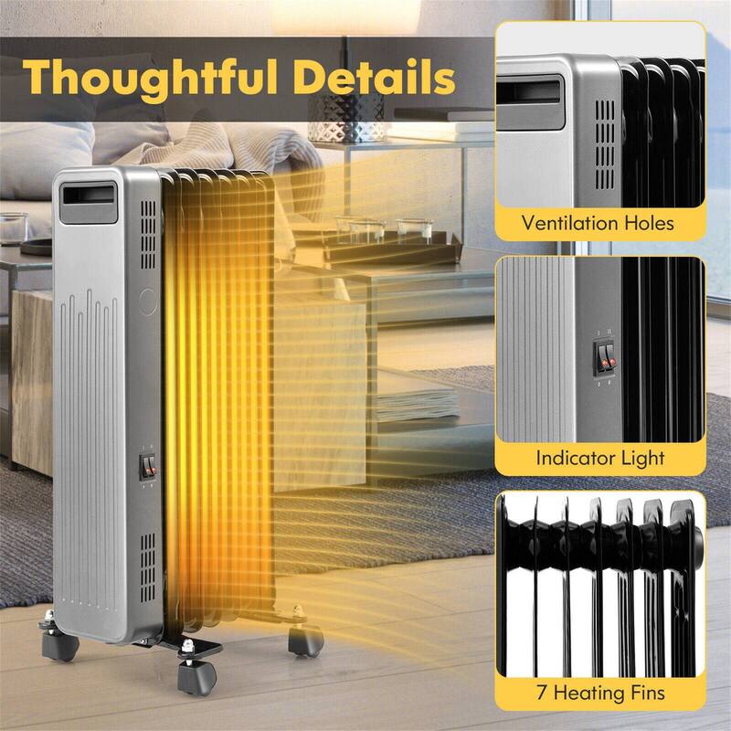1500W Portable Oil Filled Radiator Heater for Home and Office
