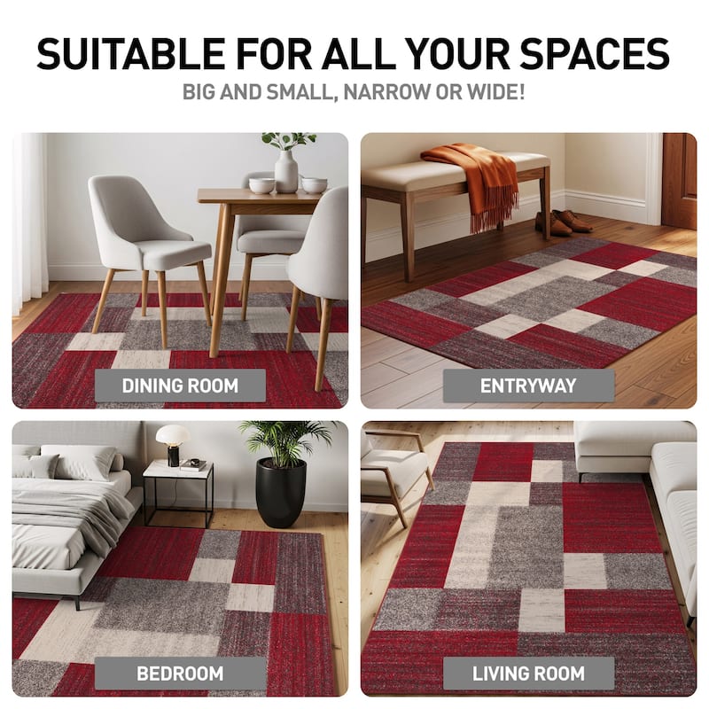 World Rug Gallery Modern Boxes Design Non-slip (Non-skid) Area Rug