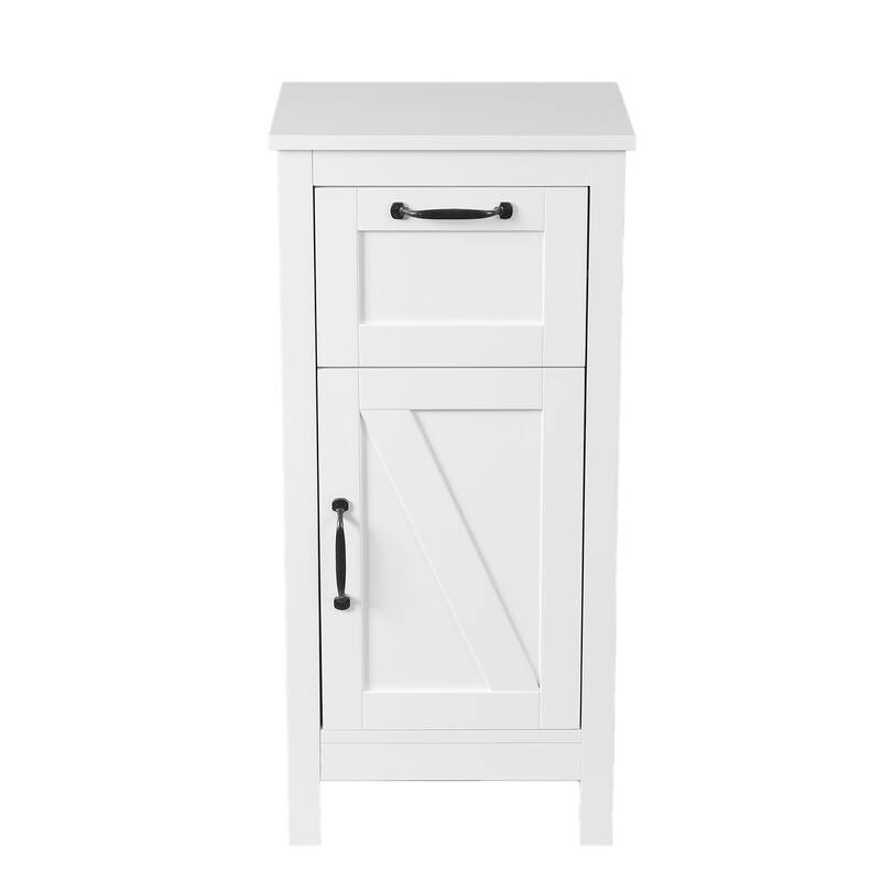 White with Black Hardware MDF Wood 1-Door and 1-Drawer Storage Cabinet - 32.1" H - 32.1" H x 15.1" W x 11.8" D