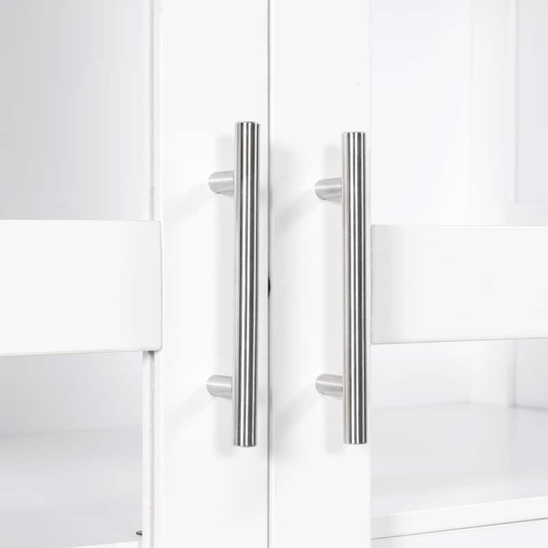 Pantry Cabinet with Glass Door, 2 Shelves & 4 Built-in Drawers, Kitchen Pantry Storage Cabinet, Freestanding Kitchen Cupboard