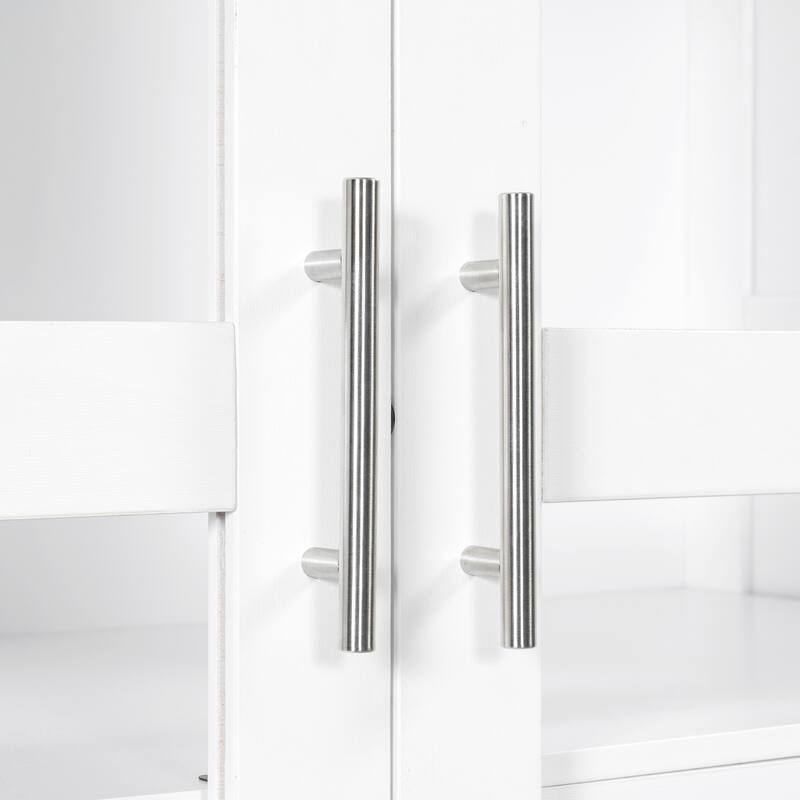 Roomfitters 75" Kitchen Pantry, Freestanding Storage Cabinet Display Cabinet with Glass Doors and 4 Drawers