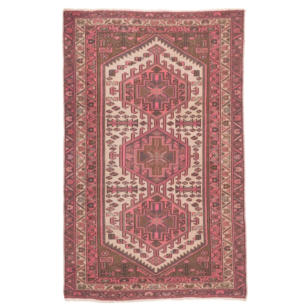 ECARPETGALLERY Hand-knotted Antalya Vintage Cream, Pink Wool Rug - 3'1 x 5'0