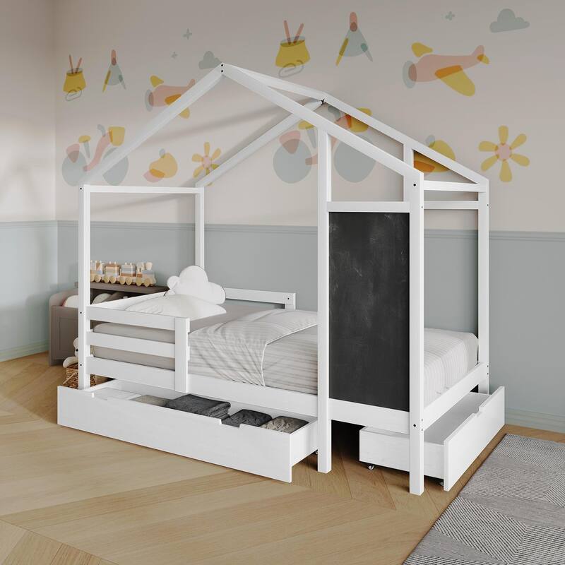 CraftPorch Mid-Century Wooden Canopy Bed