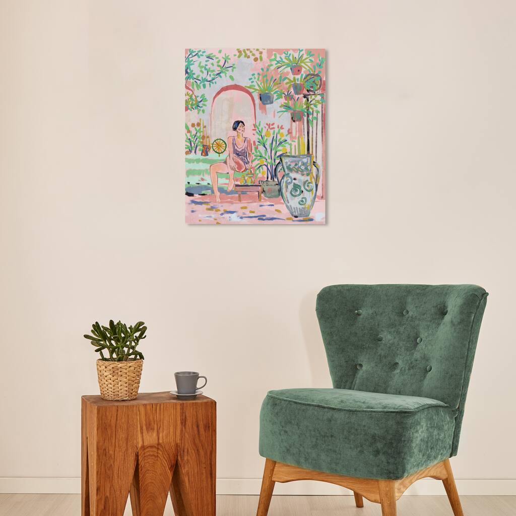 Wynwood Studio Canvas Floral and Botanical Relax in the Patio Pink and Modern & Contemporary Wall Art Canvas Print