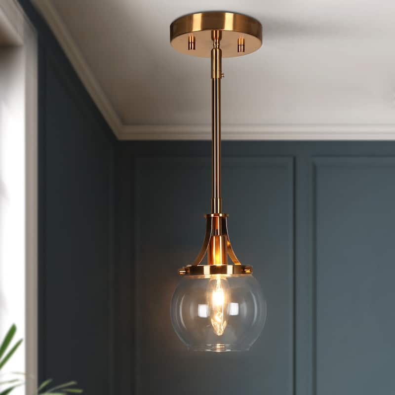 Beta Modern Gold 1-Light Mini Glass Pendant Light for Kitchen Island Dining Room - D 4.9" x H 7.6"