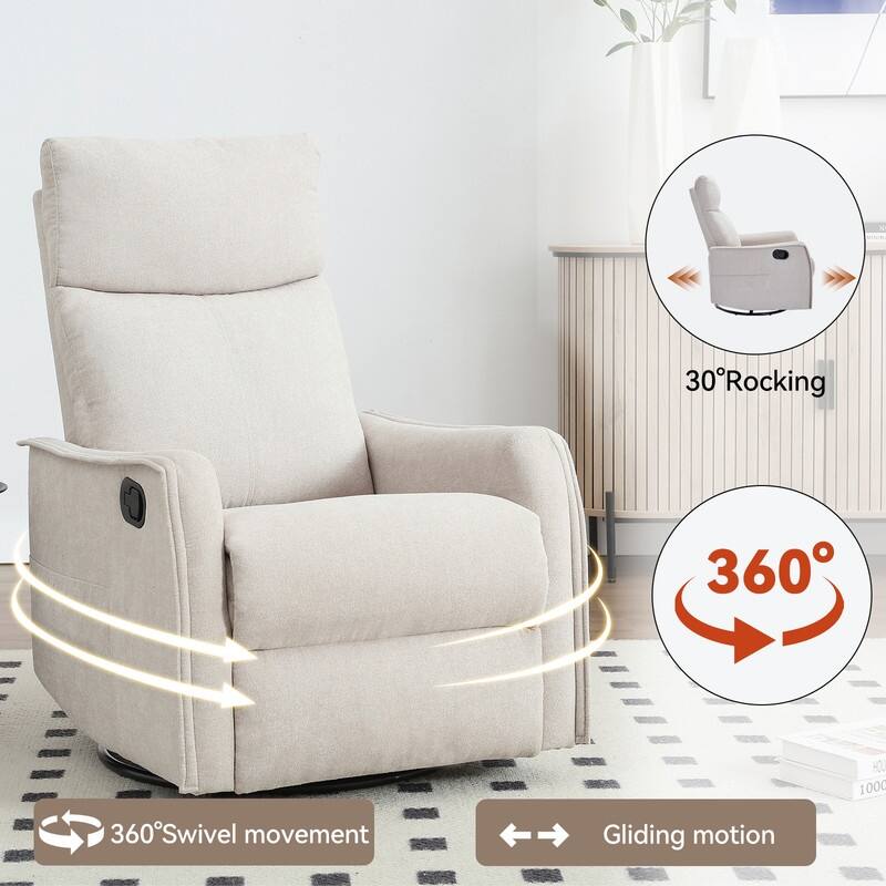 Heat Massage Manual Recliner Chair with Rocker and Swivel in Fabric for Living Room