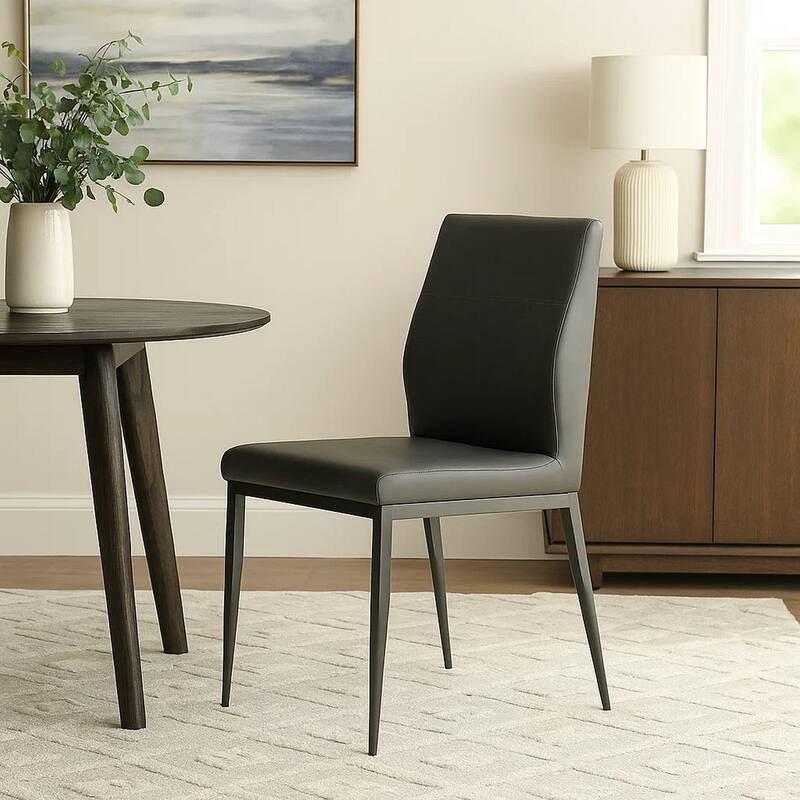 Chair with Faux Leather and Sleek Metal Legs, Gray
