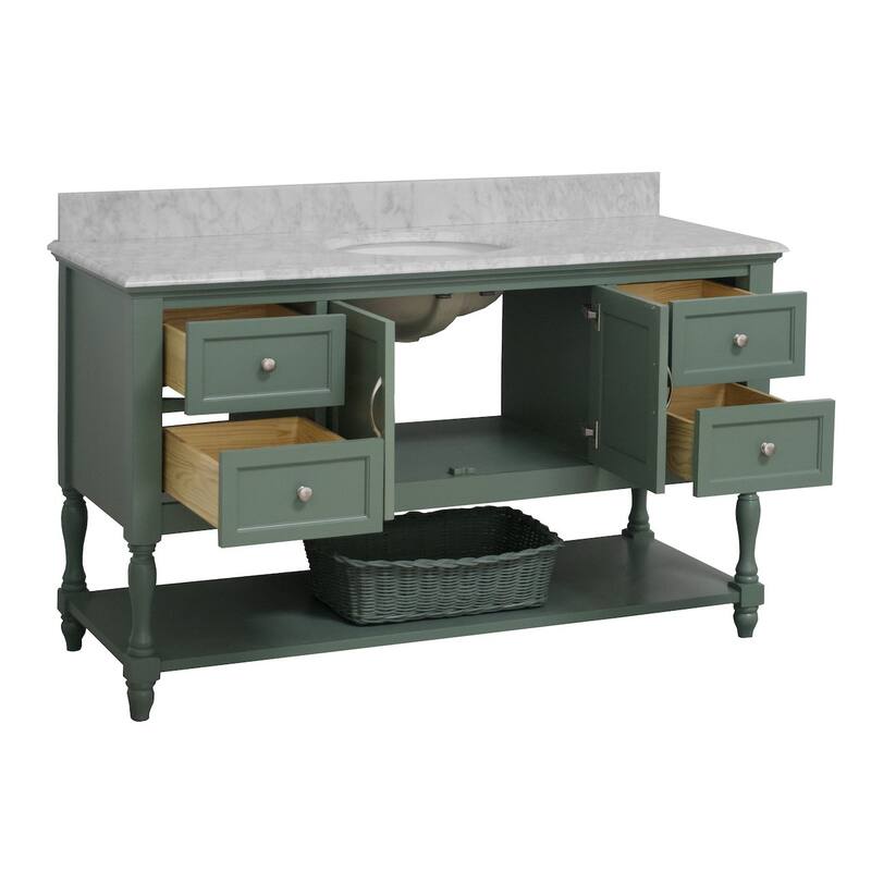 KitchenBathCollection Beverly 60" Single Bathroom Vanity with Carrara Marble Top
