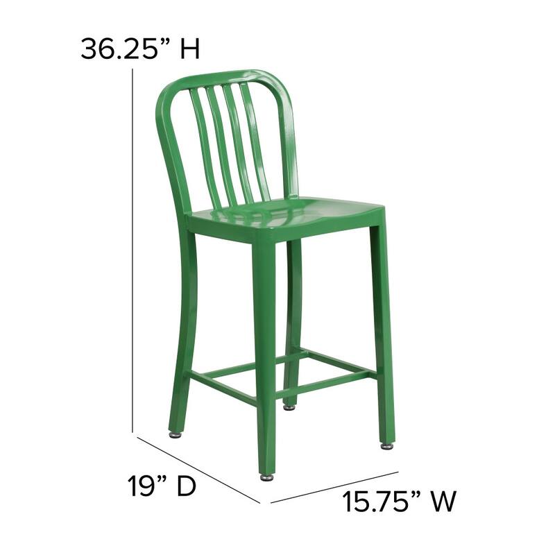 2 Pack 24'' High Metal Indoor-Outdoor Counter Height Stool w/ Vertical Slat Back