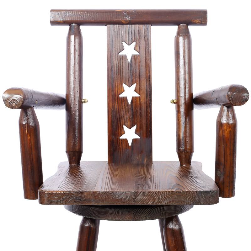 Rustic Bar Stool - Fir Wood Construction, Chair with Decorative Star Backrest, Footrest,Wide Armrest, Rustic Kitchen Stool