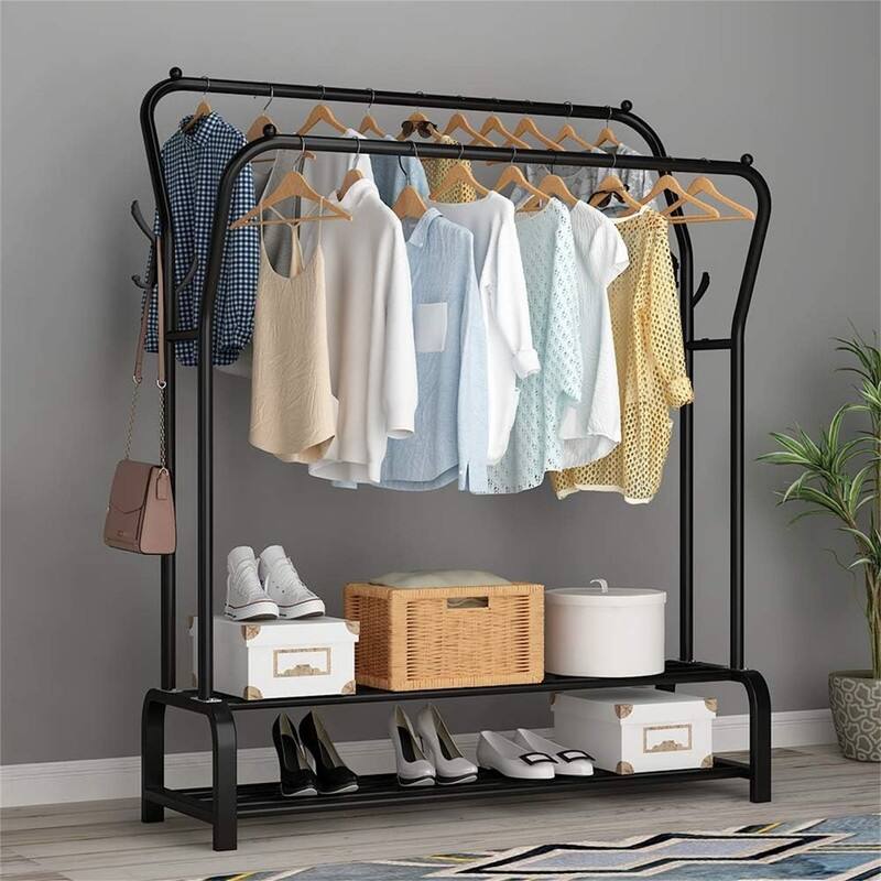 Garment Rack Freestanding Hanger Double Rods - 50.2"D x 13"W x 43.3"H