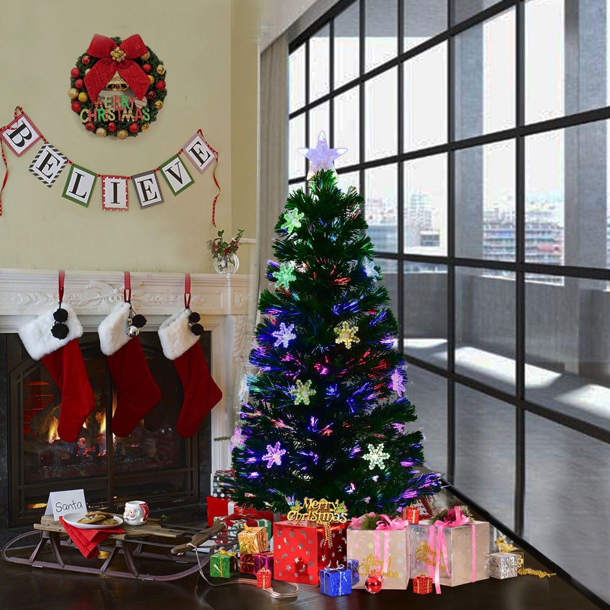 Shop Costway 4ft Pre Lit Fiber Optic Christmas Tree Multicolor