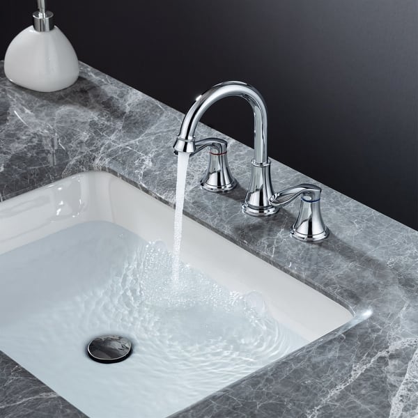 RKF 8-Inch Widespread Bathroom Faucet 3-Hole Chrome – Double Lever Handle With Pop-Up Drain, Hose & Deck Plate, 1.2 GPM Detachable Aerator