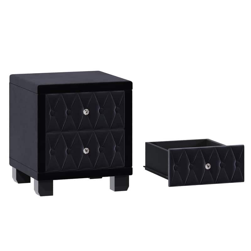 Velvet Bedside Table Nightstand with 2 Drawers and Crystal Handle