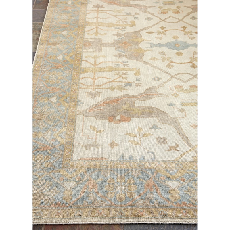 EXQUISITE RUGS Antique Weave Oushak Hand-knotted New Zealand Wool Blue/Ivory Area Rug.