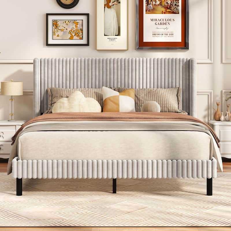 Costway Queen Size Velvet Bed Frame Upholstered Platform Bed with