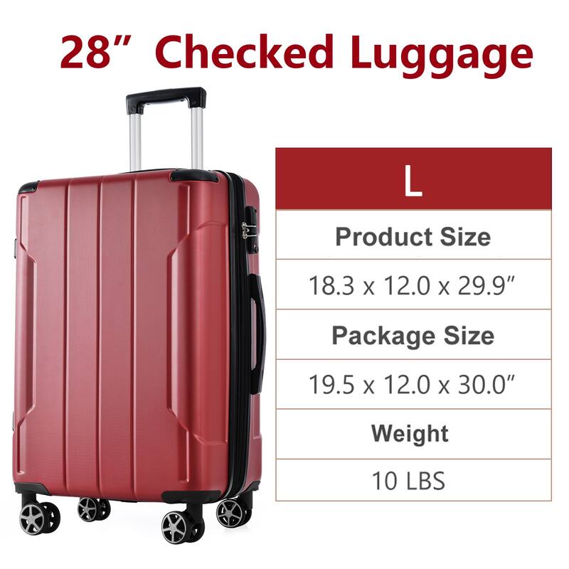 28" ABS Hardshell Lightweight Expandable Luggage with Double Wheels
