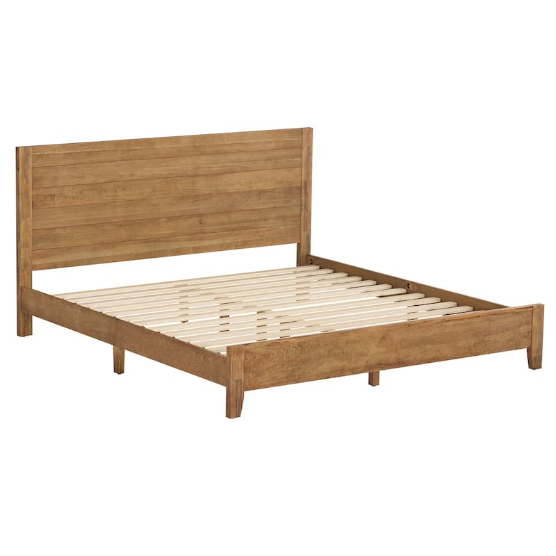 Mid-Century Modern Solid Wood Platform Bed with Headboard Queen/King/Full Size