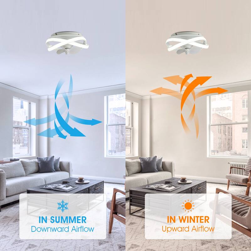 13-inch Matte White Coastal Caged Fandelier Flush Mount Dimmable LED Ceiling Fan