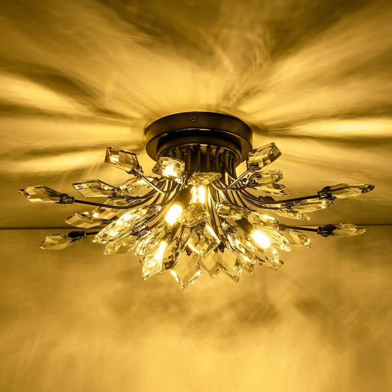 4-Light Modern Industrial Linear Cluster Crystal Flush Mount Light Sputnik Ceiling Light for Dining Room