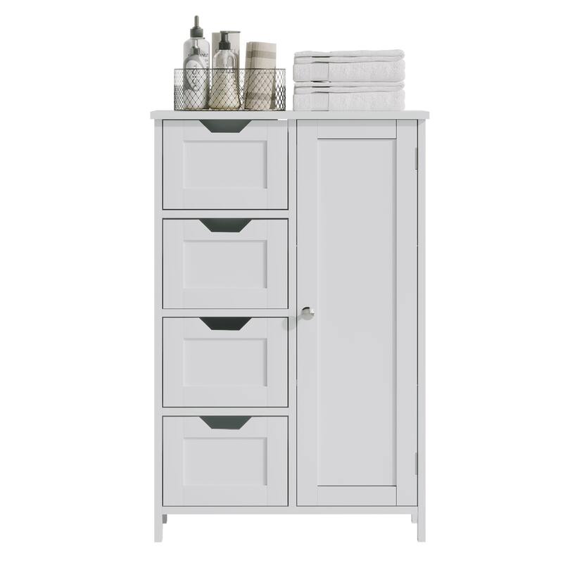 Bathroom Storage Cabinet with 4 Drawers and 1 Door, Freestanding Wooden Floor Organizer, Storage Cabinet for Small Spaces
