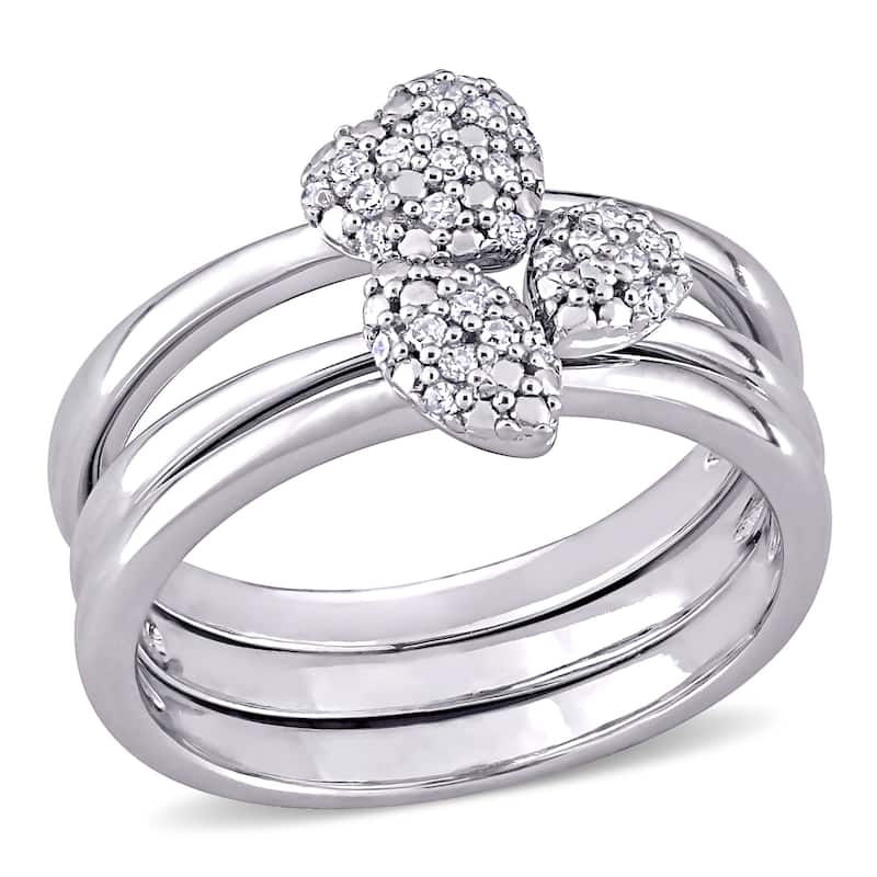 Miadora Sterling Silver 1/6ct TDW Diamond Heart, Marquise & Pear Clustered 3-Piece Stackable Ring