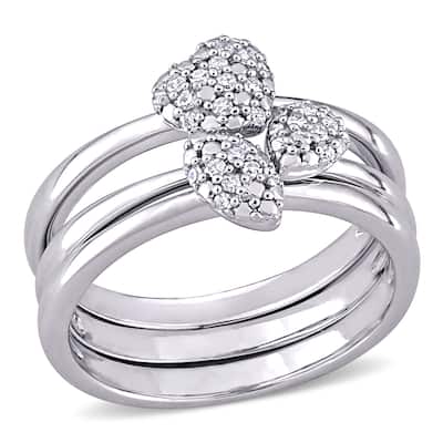 Miadora Sterling Silver 1/6ct TDW Diamond Heart, Marquise & Pear Clustered 3-Piece Stackable Ring