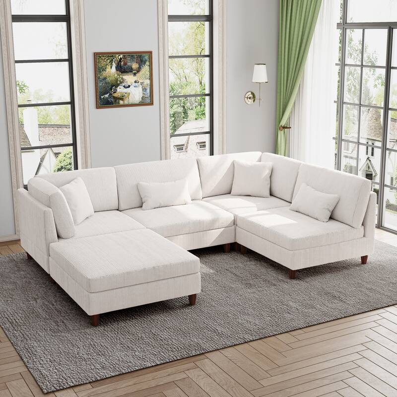 Modern Modular Corduroy Sectional Sofa with Ottoman