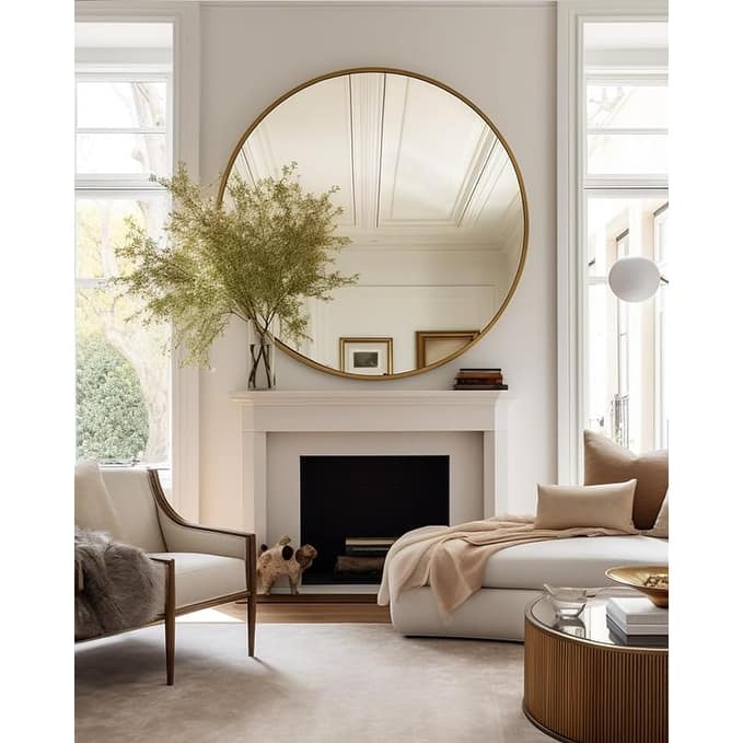 39 Inch Metal Framed Round Bathroom Mirror for Wall