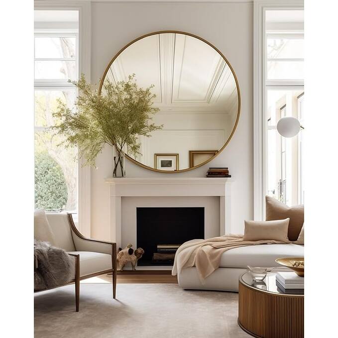 GDFStudio - Montclair Luxury Modern Oversized Round Bathroom Vanity Decorative Mirror with Metal Frame & Easy Wall Mounting