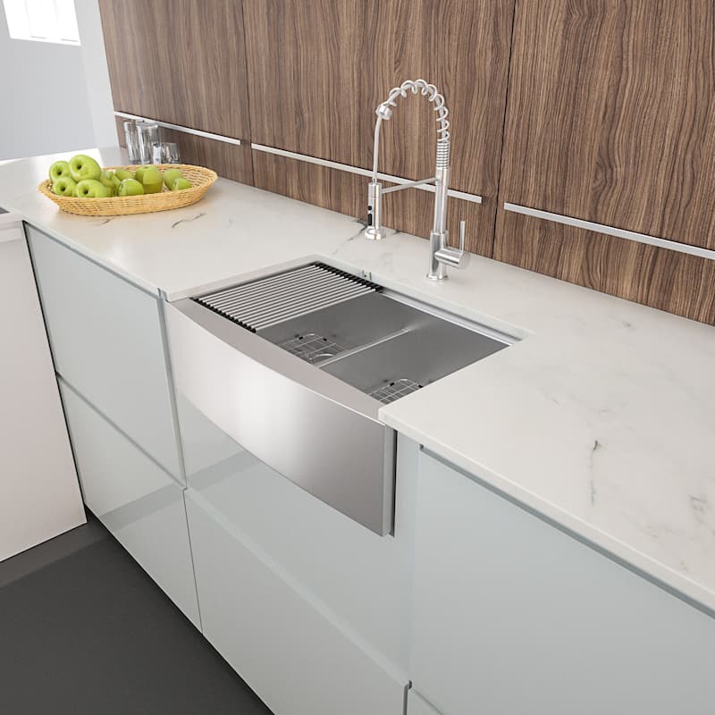 33 in. Apron-front Workstation Farmhouse Double Bowl Kitchen Sink