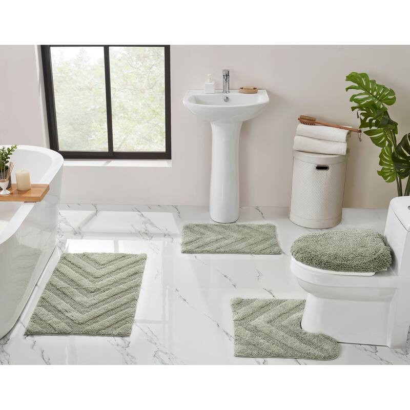 Better Trends Hugo Collection 100% Cotton Tufted Bath Rugs with Chevron Patterns, High Absorbency, Anti-Skid, Easy to Clean